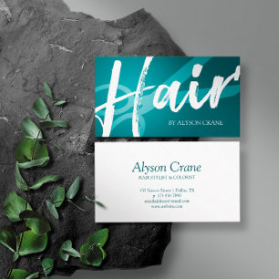 Scissor & Brush Script   Cyan   Hair Stylist Business Card