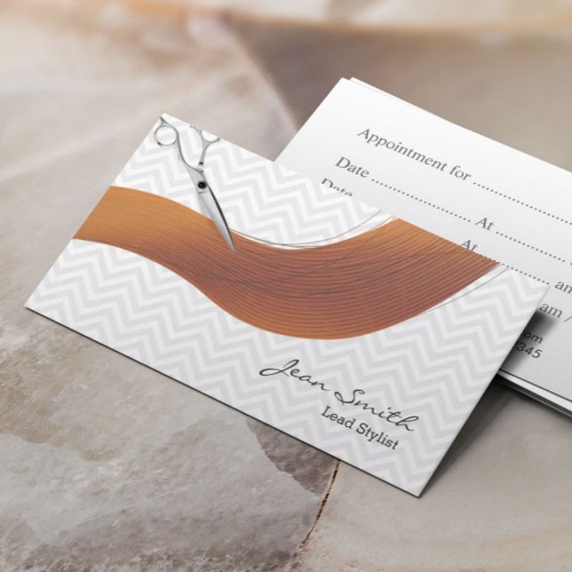 Scissor & Hair Chevron Hair Stylist Appointment Card (Creator Uploaded)