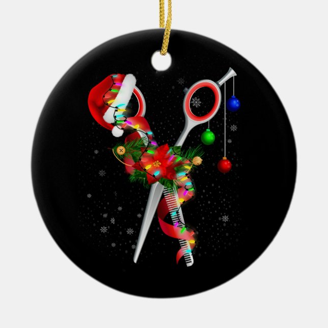 Scissor Hairstylist Santa Christmas Hair Stylist H Ceramic Ornament (Front)