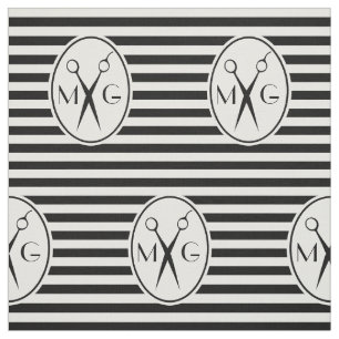 Scissor Monogram Initials Hair Stylist Barber Shop Fabric