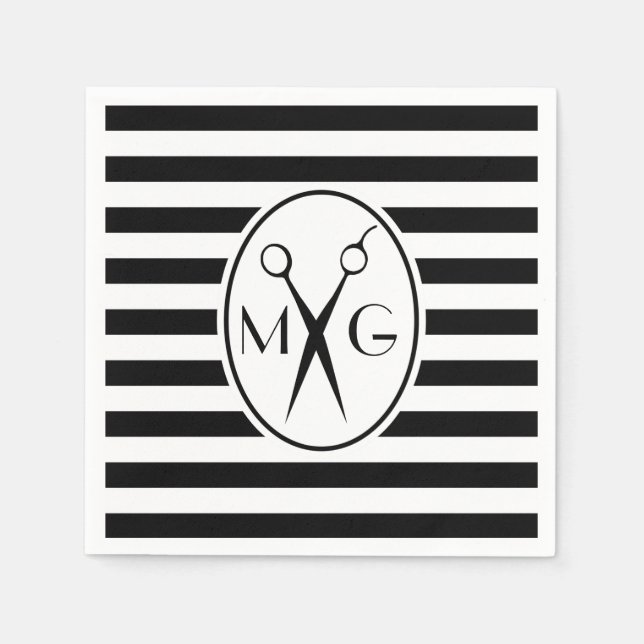 Scissor Monogram Initials Hair Stylist Barber Shop Napkin (Front)