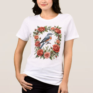 Scissor Tailed Flycatcher Surrounded By Red Roses Tri-Blend Shirt