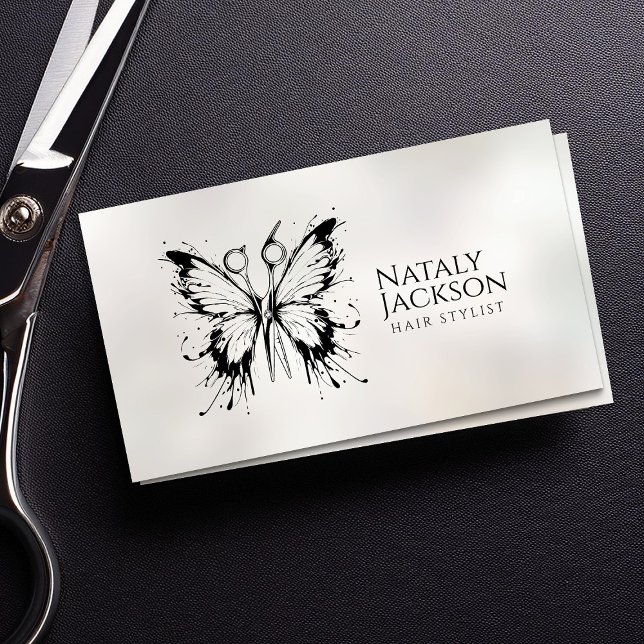 Scissors and Butterfly Black Ink Business Card (Creator Uploaded)