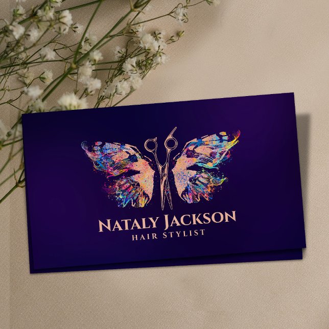 Scissors and Butterfly Rose Gold and Colour Business Card (Creator Uploaded)