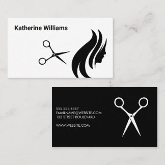Scissors and Hair Logo | Simple Black White Business Card