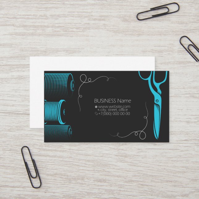 Scissors and thread business card for tailor (Front/Back In Situ)