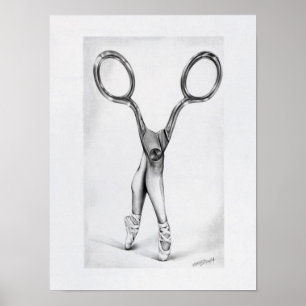 Scissors ballerina dance surreal pencil art Poster