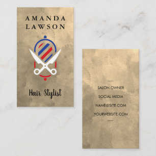 Scissors Barber Pole Logo Watercolor Business Card