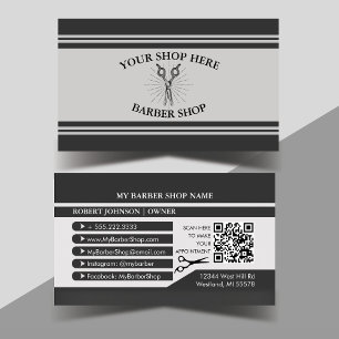 Scissors Black and Grey Barber Shop Business Card