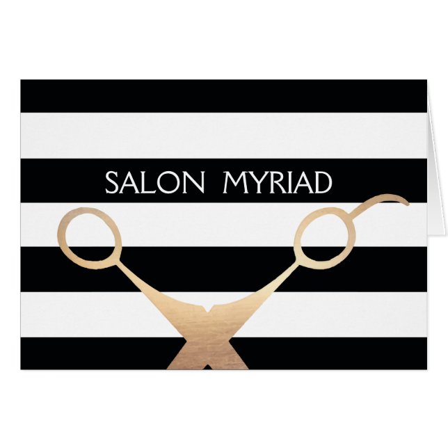 Scissors Black and White Striped Salon (Front Horizontal)