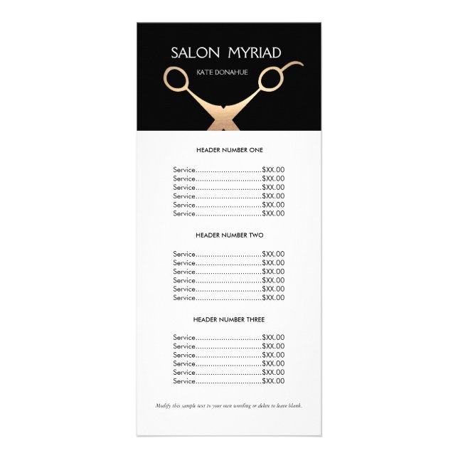 Scissors Black Salon Price List Rack Card (Front)