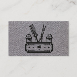 Scissors Comb Barber Pole Grey Texture Business Card