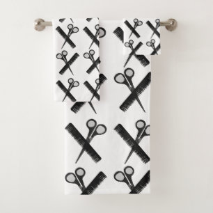 Scissors Comb Hairstylist Salon  Bath Towel Set