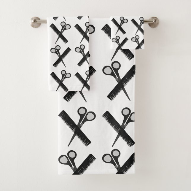 Scissors Comb Hairstylist Salon  Bath Towel Set (Insitu)