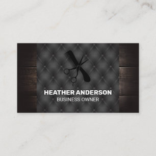 Scissors Comb Logo   Wood Button Fabric Business Card
