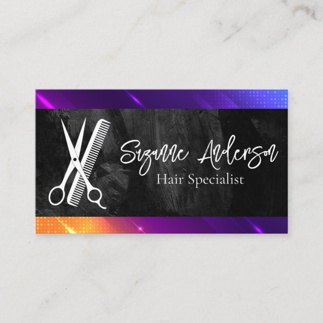 Scissors Comb | Modern Background Business Card (Front)