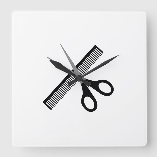 scissors & comb square wall clock (Front)