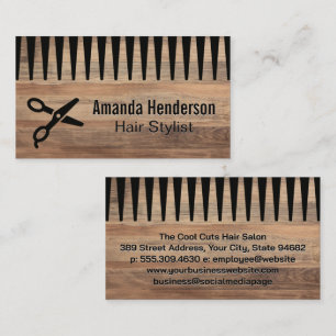 Scissors Comb Wood Business Card