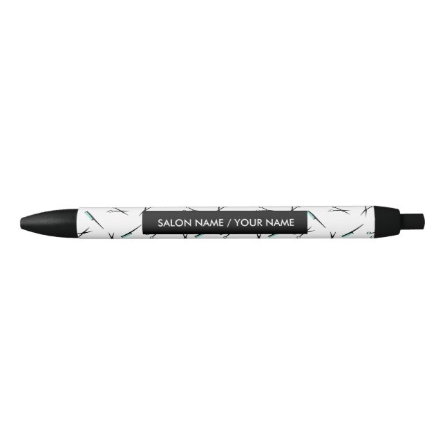 Scissors & Combs Pattern Hair Stylist Black Ink Pen (Front)