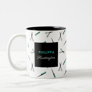 Scissors & Combs - Turquoise Black - Add Name Two-Tone Coffee Mug