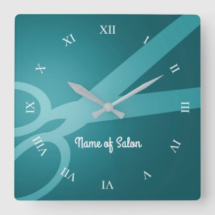 Scissors Cyan Hair Salon Square Wall Clock