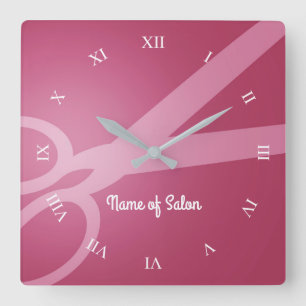 Scissors Deep Pink & White Hair Salon Square Wall Clock