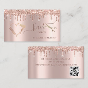 Scissors Dryer Brush Rose Gold Glitter Drips Business Card