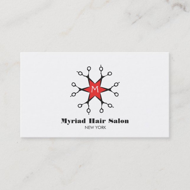 Scissors Hair Stylist Beauty Salon White Monogram Business Card (Front)