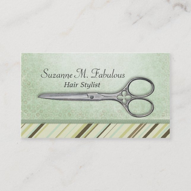 Scissors Hair Stylist Mint Green Pattern Business Card (Front)