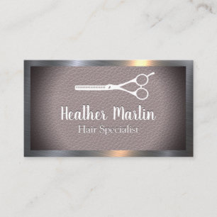 Scissors Leather Metallic Frame Business Card