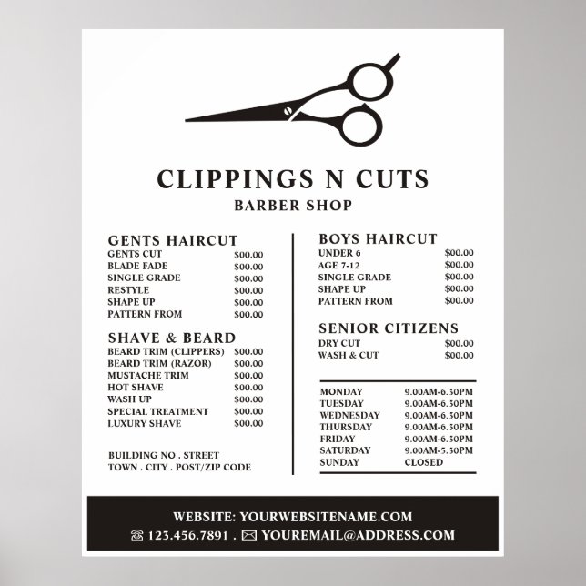 Scissors Logo, Men's Barbers Price List Poster (Front)