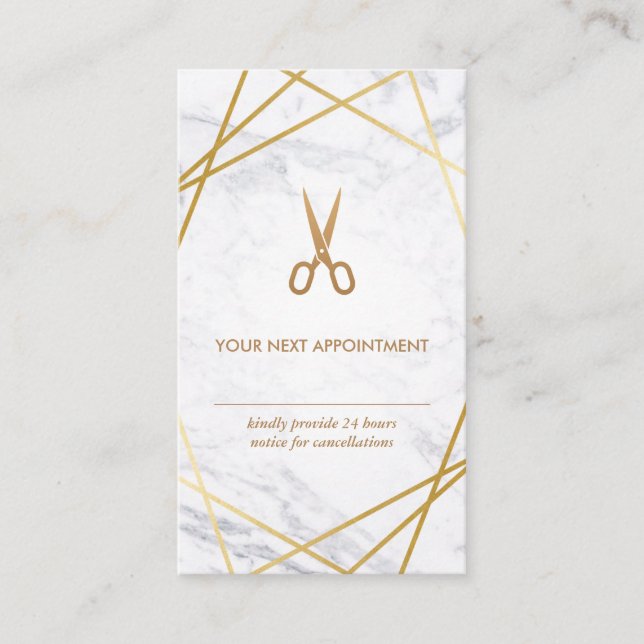 Scissors&Marble Hair Stylist Appointment Vertical Business Card (Front)