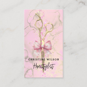 scissors pink bow ink splashes business card