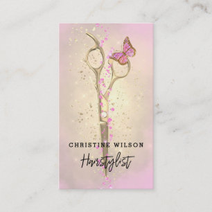 scissors pink butterfly  business card