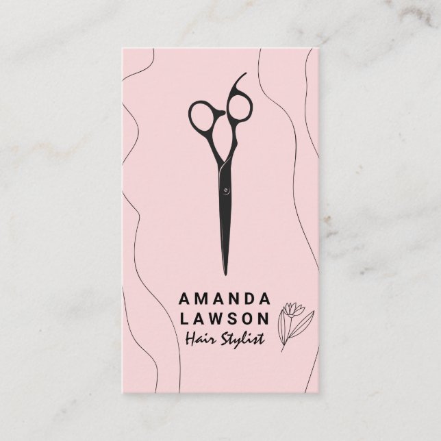 Scissors | Stylish Lines and Flower Business Card (Front)