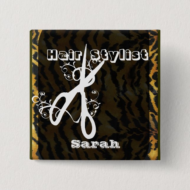 Scissors Swirls Hair Stylist Beaty Salons 15 Cm Square Badge (Front)