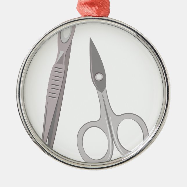 Scissors & Tweezers Metal Tree Decoration (Front)
