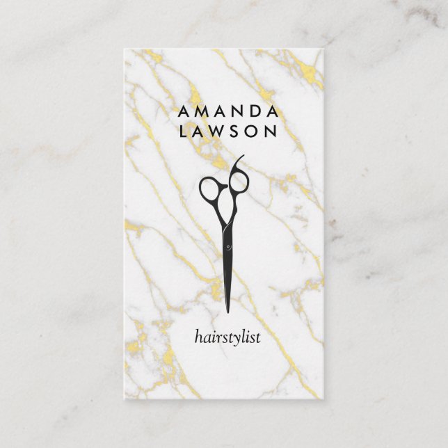 Scissors | White Gold Marble Business Card (Front)