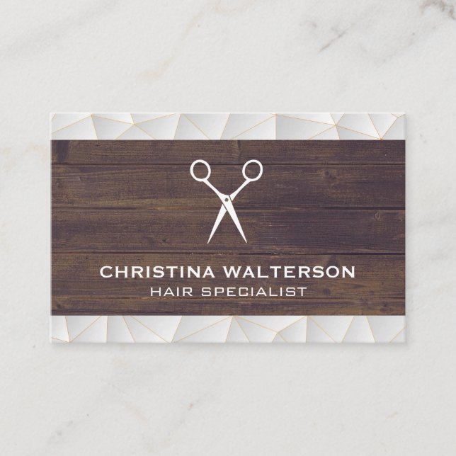 Scissors | Wood | Modern Geometric Business Card (Front)