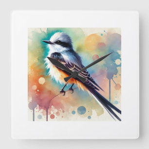 Scissortailed Flycatcher 180724AREF128 - Watercolo Square Wall Clock