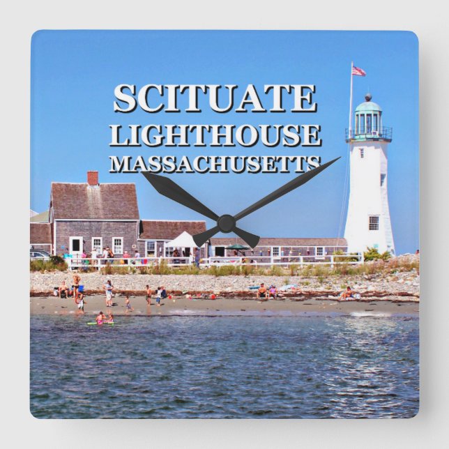 Scituate Lighthouse, Massachusetts Square Wall Clock (Front)