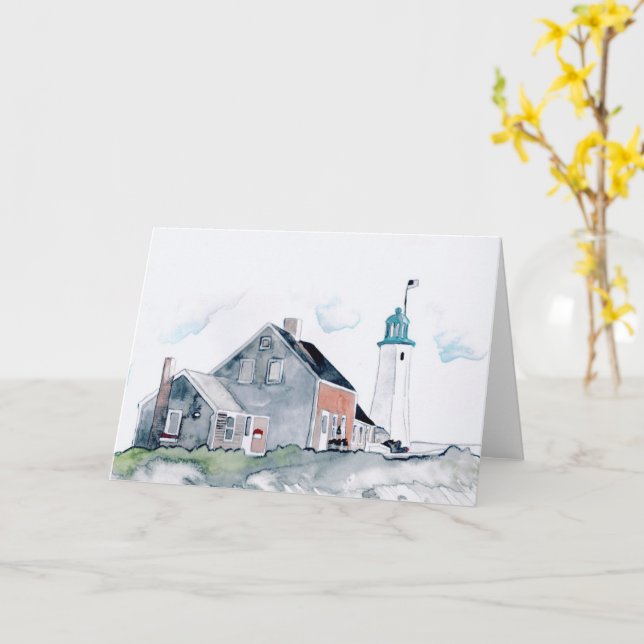 Scituate Lighthouse Notecard (Blank Inside) (Yellow Flower)
