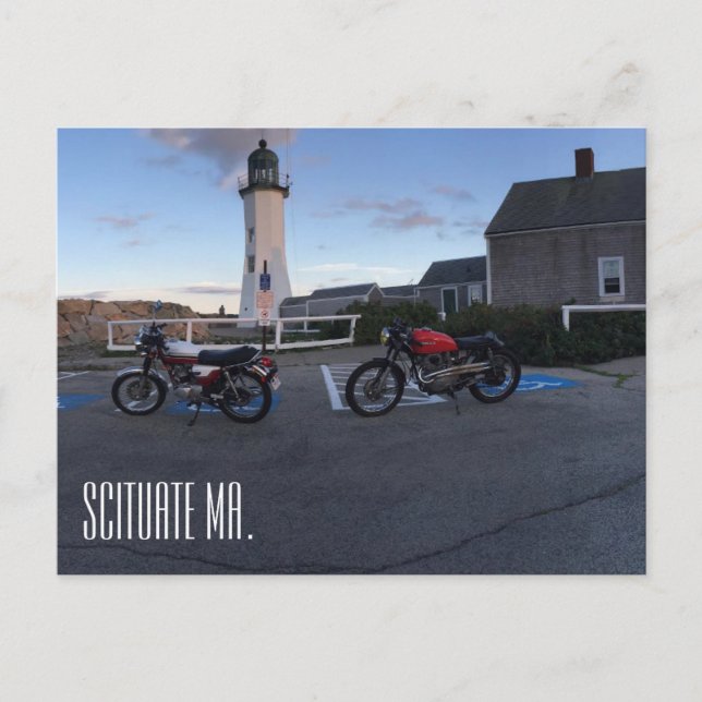 Scituate Massachusetts Lighthouse & Moto Postcard (Front)