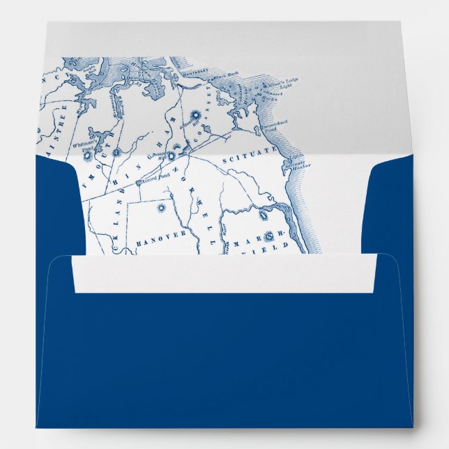 Scituate Massachusetts Map Navy Blue Wedding Envelope (Back (Bottom))