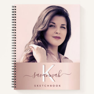 Scketchbook rose gold blush photo monogram notebook