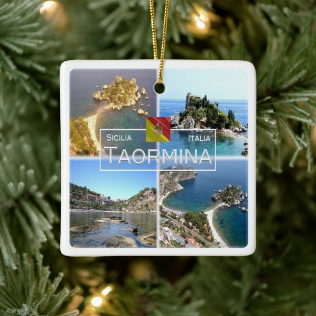 SCL017 TAORMINA Isola Bella, Mosaic, Sicily, Ceramic Ornament (Tree)
