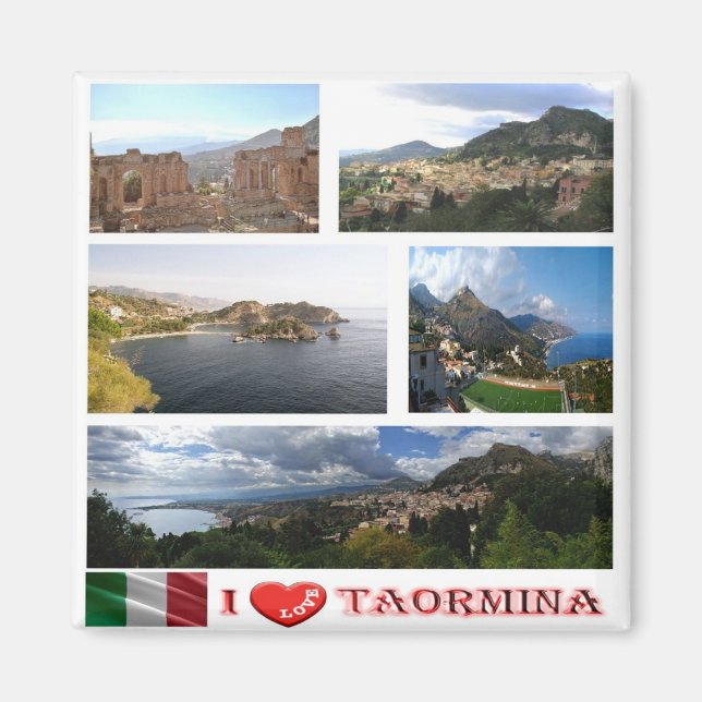 SCL062 TAORMINA I Love, Mosaic, Sicily, Fridge Magnet (Front)
