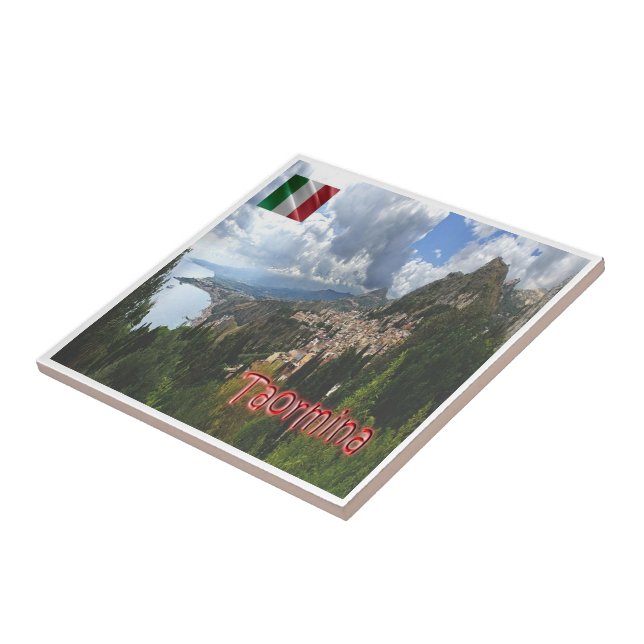 SCL066 TAORMINA, Aerial View, Sicily, Ceramic Tile (Side)