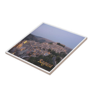 SCL072 RAGUSA by Night, Sicily, Italy, Ceramic Tile