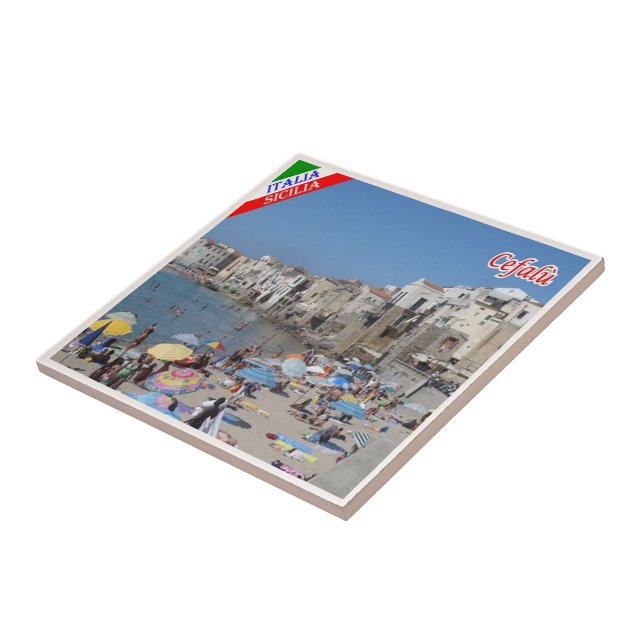 SCL083 CEFALU', Beach, Sicily, Italy, Ceramic Tile (Side)